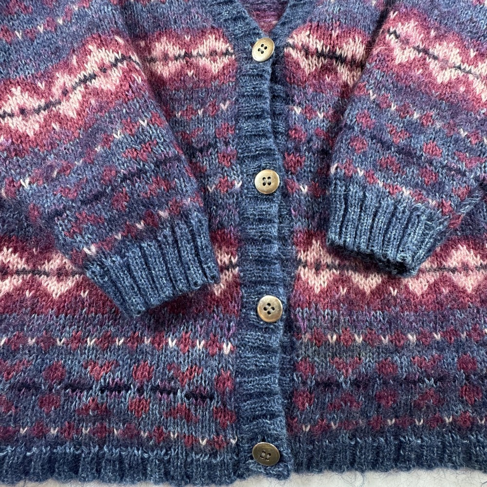 Maurices Fair Isle Cardigan Sweater Mens Large Blue Burgundy Geometric Button Up - Picture 3 of 10